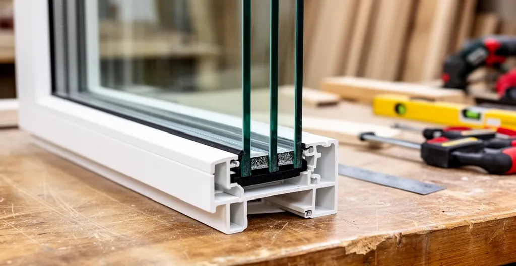 Coupe transversale de fenêtre triple vitrage montrant l'intercalaire isolant